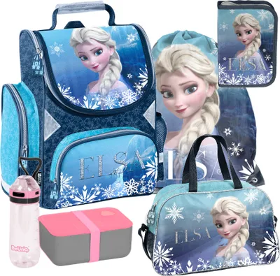 Image de Sac à dos scolaire filles garçons motif FROZEN 6 T Set sac à dos, trousse, sacoche, gourde, sac petit déjeuner, cartable Mega-Set Paso