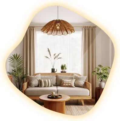Produktbild von LED Wandspiegel unregelmäßig 77,3 x 76,6 cm – großer Badspiegel mit Beleuchtung, warmweiß 3000K, eleganter Design Spiegel