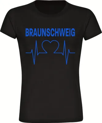 Produktbild von multifanshop Damen T-Shirt - Braunschweig - Herzschlag, schwarz-2, Größe S