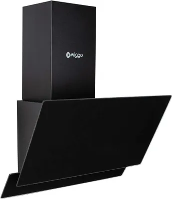 Produktbild von Wiggo Dunstabzugshaube 50cm kopffrei I Abluft Umluft Dunstabzug 300m³/h - LED Touch-Display 3 Stufen I Schräghaube inkl. Fettfilter & 2x Kohlefilter I Abzugshaube mit 2 teiliger Glasfront schwarz