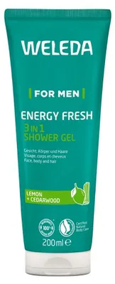 Obrázok produktu pre Weleda Energy Fresh, Sprchovací gél, 200 ml, Dospelí, Muži, Telo, tvár a vlasy, Cédrové drevo