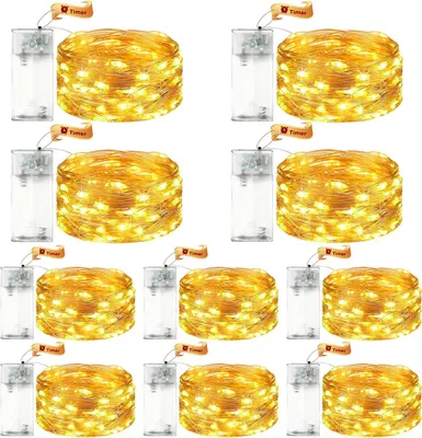 Obrázek produktu pro LED řetěz – sada 10 kusů – baterie s časovačem – 2 metry – 20 LED diod – mikrotenký měděný drát – světelný řetěz pro vnitřní použití – vánoční dekorace