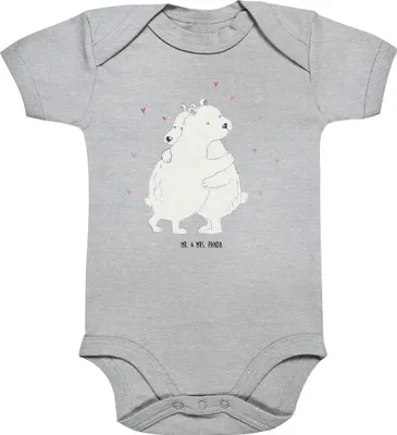 Produktbild von Mr. & Mrs. Panda Strampler Baby Eisbär Umarmen 3. - 6. Monat - Heather Grey - Geschenk, Kurzarmbody, babykleidung body, Babybody, Lustige Sprüche, overall