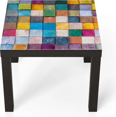 Produktbild von DEQORI Couchtisch 55x55 cm Schwarz 'Buntes Holzmosaik' Glas Beistelltisch