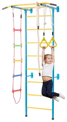 Produktbild von VEVOR Indoor Dschungelspielplatz für Kleinkinder, 7-in-1 Kletterspielset Kohlenstoffstahl-Schwedischer Leiter, Wandleiter, Klimmzugstange, Seilleiter und Turnringen, unterstützt 100 kg, Mehrfarbig, 5-in-1 Paket, 9-lagiger Griffstab-a