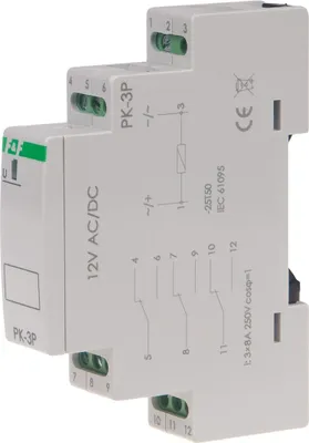 Zdjęcie produktu dla Przekaźnik elektromagnetyczny PK-3P 12V AC/DC, styk: 3P I=3x8A, 1 moduł