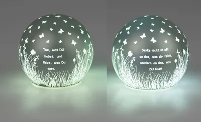 Produktbild von 2er Set LED Kugellampen Blumenwiese mit Spruch D. 10cm grün mit Timer Formano