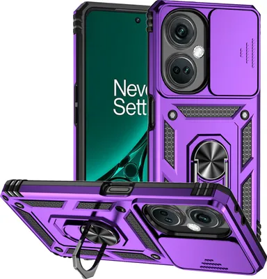 Image de Étui pour OnePlus Nord CE3 étui double couche avec cache-appareil photo coulissant et anneau de support vert