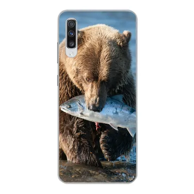Produktbild von MuchoWow® Handyhülle Schutzhülle Hülle für Samsung Galaxy A70 Bär - Braun - Fisch Silikon Softcase Handy Hülle - Schutzhaube