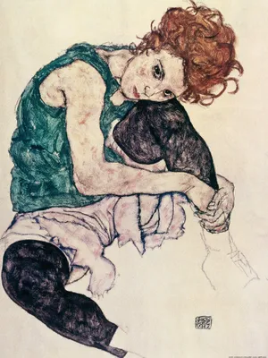 Obrázek produktu pro Egon Schiele Art Print Obraz - Umělcova žena, Sedící žena, 1917 (80 x 60 cm)