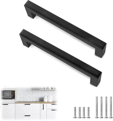 Obrázek produktu pro Černé matné úchytky z nerezové oceli, rozteč otvorů 12 mm, sada