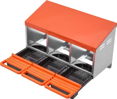 Image de Poulaillers, 3 compartiments, boîtes métalliques pour la ponte avec couvercles de protection, poulaillers à roulettes, faciles à assembler, idéaux pour les poules, les canards, les poulets et autres volailles, orange