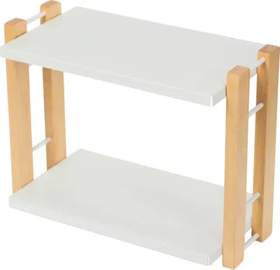 Produktbild von Make up & Kosmetik Organizer Bad - 2-stöckiges Arbeitsplatten Regal - Holz 33x17x26,3 cm - Für Bad und Küche - Weiß