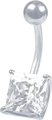 Produktbild von Bauchnabel Stahl Piercing PRONG SET Zirkonia Stein - Weiss