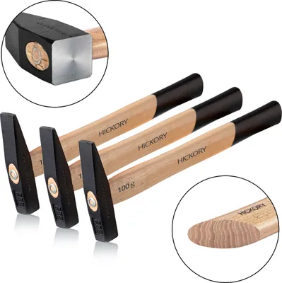 Image de STAHLWERK 3 x marteau marteau de serrurier 100g tête robuste en acier, manche en hickory