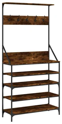 Produktbild von vidaXL Kleiderständer mit Schuhablage Räuchereiche 90x34x184 cm