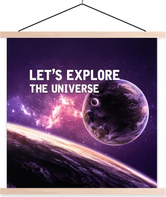 Produktbild von MuchoWow® Textilposter Zitate - 'Lass uns das Universum erforschen' - Weltraum - Sprichwörter - Jungen - Kinder - Kinder 40x40 cm mit holzfarbenen Rahmen - Posterleiste