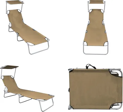 Produktbild von vidaXL Klappliege mit Sonnenschutz Taupe Aluminium - Sonnenliege - Sonnenliegen - Gartenliege - Gartenliegen