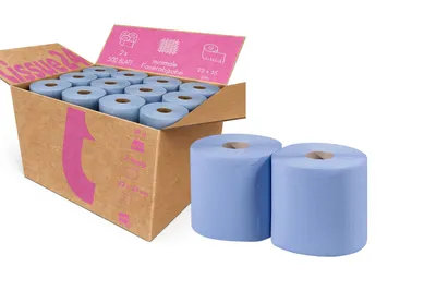 Produktbild von Tissue24 Putztuchrollen blau 2-lagig – 1000 Blatt | 22 × 35 cm | Reißfest & saugstark für Werkstatt & Industrie