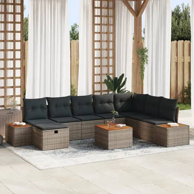 Produktbild von Möbel 9-teiliges Garten Sofaset mit Kissen grau Poly-Rattan - Gartensofas 3360993