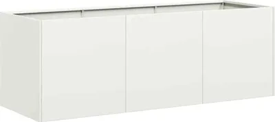 A white, rectangular planter box with three distinct sections.
