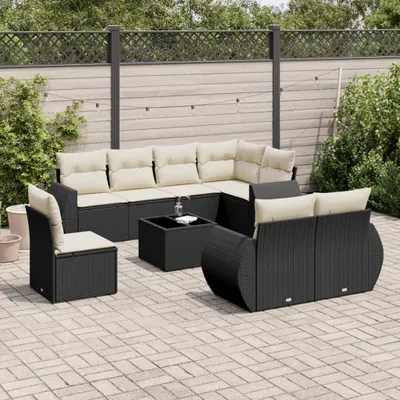 Produktbild von 9-tlg. Garten-Sofagarnitur mit Kissen Schwarz Poly Rattan 3221645