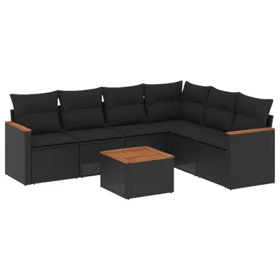 Produktbild von vidaXL 7-tlg. Garten-Sofagarnitur mit Kissen Schwarz Poly Rattan