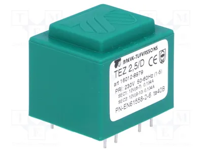 Obrázek produktu pro 1x Transformátor: izolovaný, 230 VAC, 2,5 VA, výstup 12 V, 12 V, 104,1 mA, 104,1 mA, typ TEZ2.5/D230/12-1