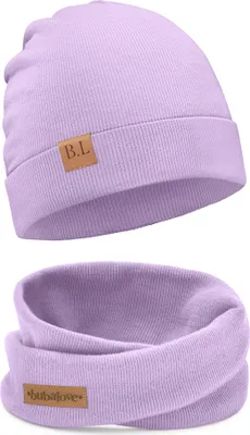 Produktbild von Bubalove | Kinder Beanie Mütze | Loop Schal | SET | Violett | 34-40 cm | Frühling | Kindermützen für Jungen und Mädchen