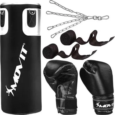Produktbild von Famanu Boxsackset 25 kg mit Boxsack, Boxhandschuhen und Boxbandagen - Schwarz oder Weiß