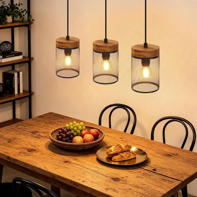 Produktbild von ZMH Pendelleuchte esstisch 3 flammig Schwarz Hängelampe Holz Pendelleuchten E14 Hängeleuchte industrial Esstischlampe für Wohnzimmer Esszimmer Küche