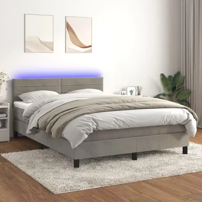 Zdjęcie produktu dla Łóżko Kontynentalne Z Materacem I Led, Jasnoszare, 140X190Cm, Aksamit Lumarko!