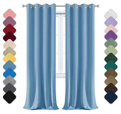 Image de Rideaux occultants, ensemble de 1, dimensions : hauteur 224 cm x largeur 140 cm. Rideau thermique isolant, protection contre le froid, avec œillets. Couleur : bleu clair