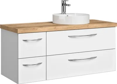 Produktbild von Waschtisch Set, 118cm, in weiß Glanz mit  Riviera Eiche Nb. VILLATORO-66, B/H/T ca. 118/61,2/44,5 cm