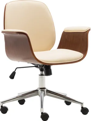 Zdjęcie produktu dla vidaXL Fotel biurowy kremowy z giętego drewna i imitacji skóry - Fotel biurowy - Krzesła biurowe - Ergonomiczny fotel biurowy - Ergonomiczne krzesła biurowe