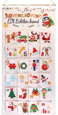 Immagine prodotto di Calendario dell'Avvento in tessuto, riutilizzabile, con 24 sacchetti, modello 2024, multicolore