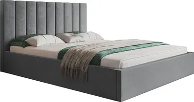 Produktbild von Polsterbett, 120x200 cm, Doppelbett, mit Bettkasten, mit Lattenrost, mit Kopfteil, Modern Bett, Robust, Elegant, Erstklassige Qualität, Slim-9, Grau