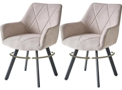 Immagine prodotto di Set di 2 sedie da pranzo - Sedie girevoli per la cucina - Rivestimento in tessuto moderno - Girevoli a 360° - Seduta imbottita - Gambe in metallo - Colore beige