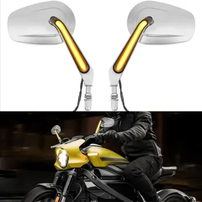 Obrázek produktu pro 2 nastavitelné motocyklové zpětné zrcátka - Hliník - HD-stříbrná - LED blinkry