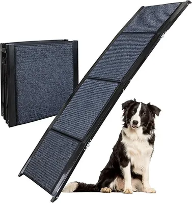 Produktbild von Hunderampe mit rutschfesten Teppich 180 cm klappbar für Auto Hunde Rampe Hundetreppe Einstiegshilfe 90 kg Belastbarkeit