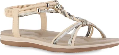 Produktbild von VAN HILL Damen Riemchensandalen Sandalen Zierperlen Freizeit Prints Schuhe 841743, Farbe: Beige, Größe: 41