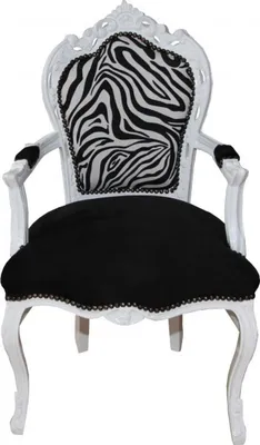 Produktbild von Casa padrino Barock Esszimmer Stuhl Schwarz / Zebra / Weiß mit Armlehnen - Limited Edition