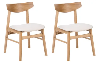Produktbild von BELIANI Esszimmerstuhl 2er Set Cremeweiß Stoff Gepolstert mit Hellen Holzbeinen ohne Armlehnen Schlichtes Retro Design Stuhl für Esszimmer Küche