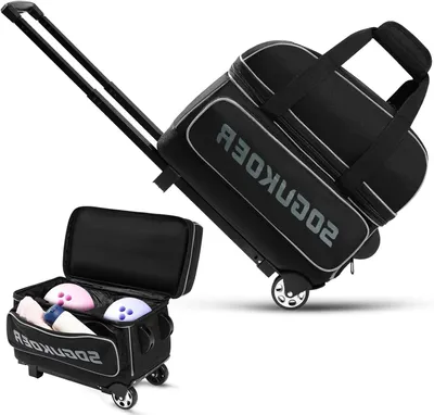 Productafbeelding van Bowlingbaltas met Wielen - Dubbele Bal Tas - Sport Accessoires Vervoeren - Lichtgewicht Polyestervezel Bodem - 2 Ballen - Grijs