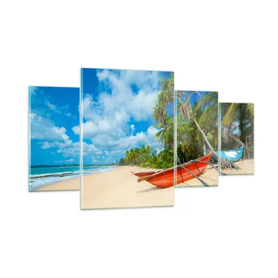 Produktbild von Bilder auf glas - Golf Ozean Palme Boot - 160x90cm - Glasbilder - Wandbilder - Kunstdruck - zum Aufhängen bereit - Wanddekoration aus Glas - Glas Bilder - Wandbild auf Glas - 4 Teile - GDL160x90-2388