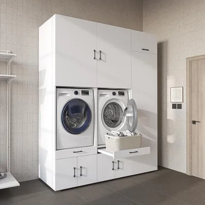 Image de Roomart SÉRIE 3 : meuble de rangement pour lave-linge, 194 cm de large, blanc