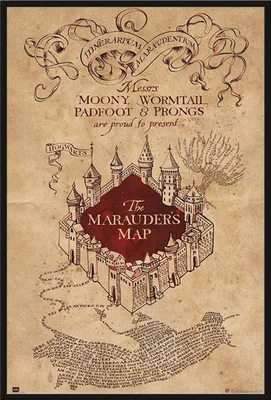Immagine prodotto di Harry Potter - Poster - Hogwarts - Mappa del Malandrino + cornice a incastro, Shinsuke® Maxi in plastica nera, lastra in acrilico