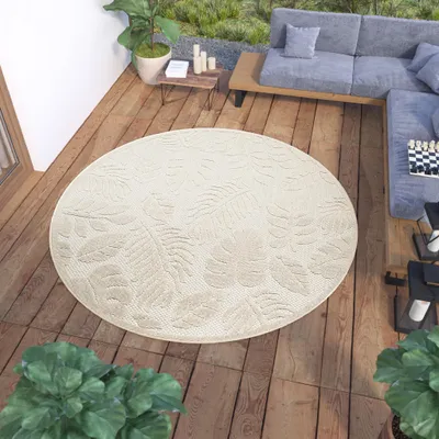 Obrázok produktu pre Koberec okrúhly vonkajší vnútorný Obývacia izba Spálňa Moderný dizajn Terasa Balkón Krémový 160 x 160 cm