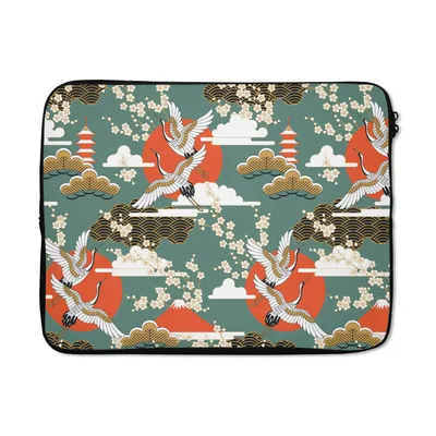 Produktbild von MuchoWow® Laptop Hülle 17 Zoll Laptoptasche Kranich - Sakura - Sonne - Muster - Zipper - Schutzabdeckung