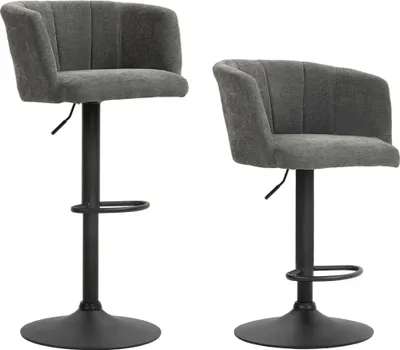 Produktbild von Barhocker 2er-Set, Schalenrücken, höhenverstellbar, Fußstütze, für Küche oder Esszimmer, Metallbasis, Dunkelgrau